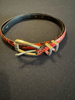 Brighton Red Snakeskin-Effect Leather Belt with Gold Buckle